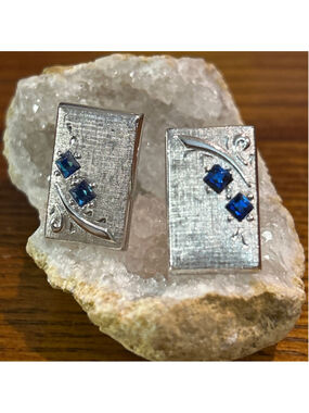Men's Swank Silver Cuff Links with Blue rhinestones One Size